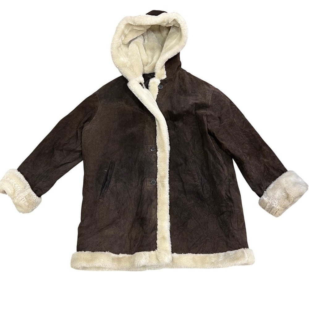 Wilsons Leather Brown Suede Faux Fur Trim Hooded Parka Coat XL - Picture 10 of 14